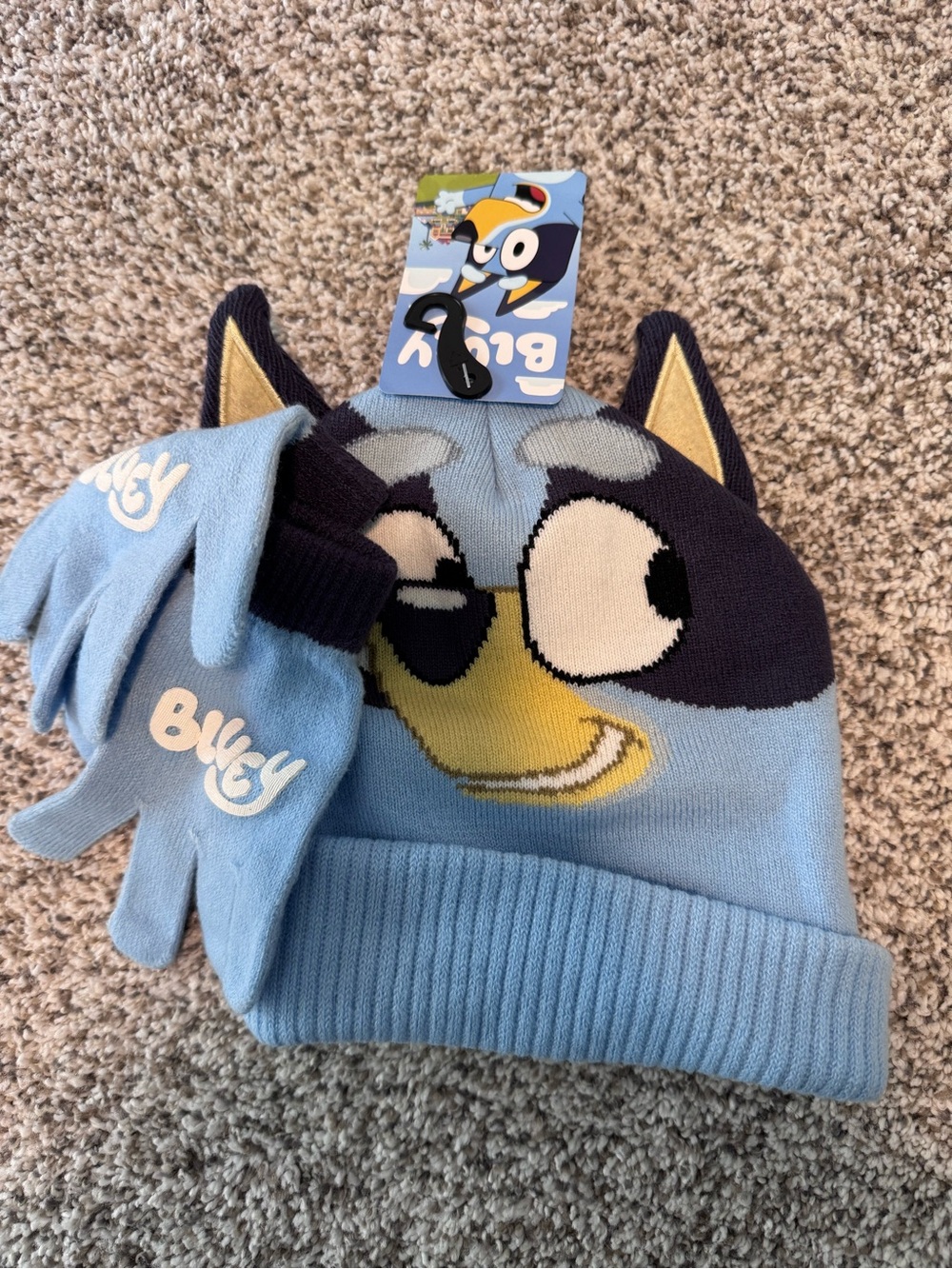 Bluey Blue Cartoon Penguin Knit Hat and Gloves Set for Kids